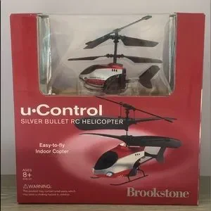 NEW Brookstone u Control Silver Bullet RC Helicopter Easy to Fly Indoor Copter
